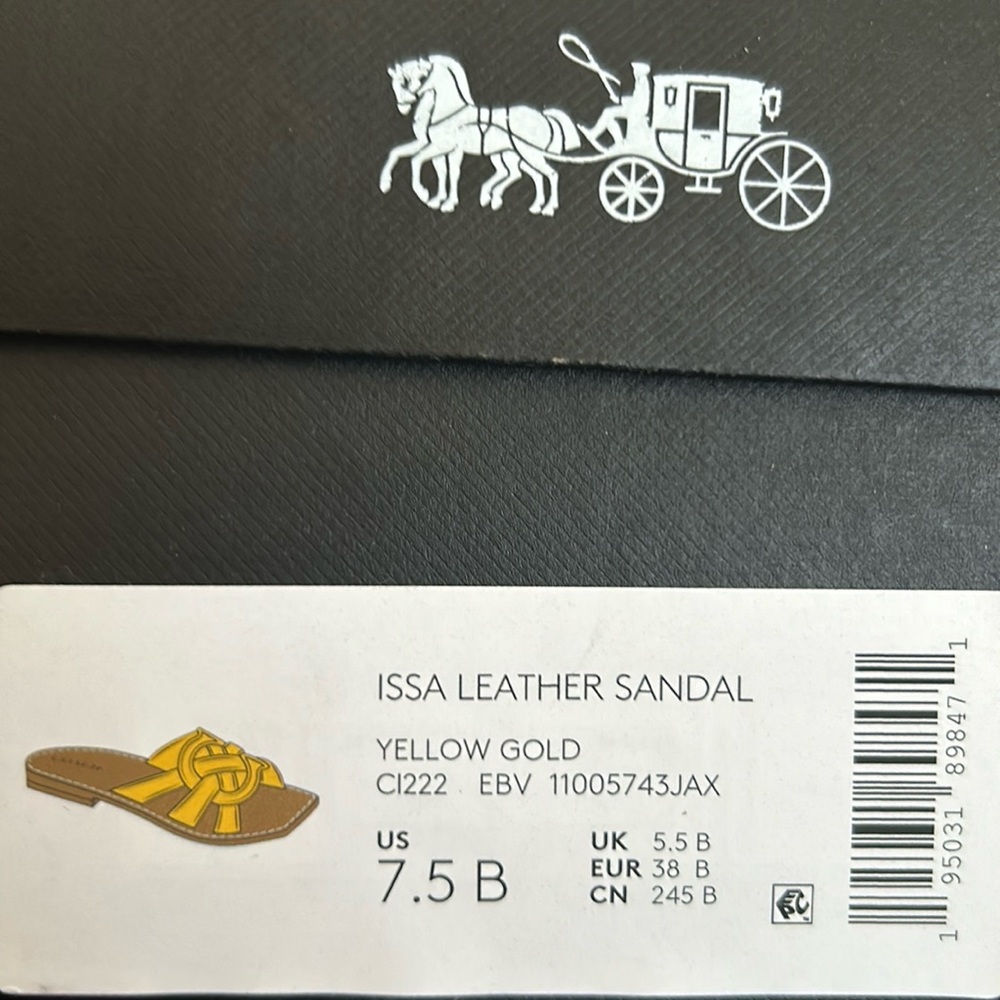 Brand new, still in box Coach Issa leather sandal yellow gold size 7.5